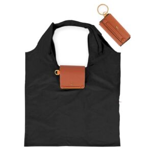 Buy Foldable Tote Bag Women’s Lightweight, Compact & Durable Handbag | Eco-Friendly Travel Tote with Detachable Golden Metal Keychain Loop & Vegan Leather Cover. (Rich Black) at Shopsyday.com