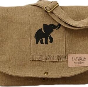 Buy Canvas Messenger Sling Bag,(32x23x10cm, 7.5L) Medium Size. Patching with Elephant Design (CAMEL BEIGE) at Shopsyday.com